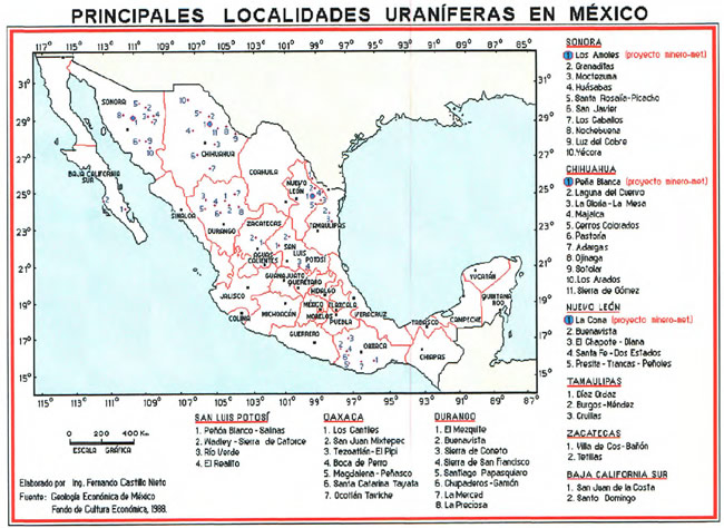 Principales localidades uraníferas en México